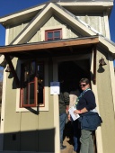 Deb waiting in line for this tiny home. Very nice inside.